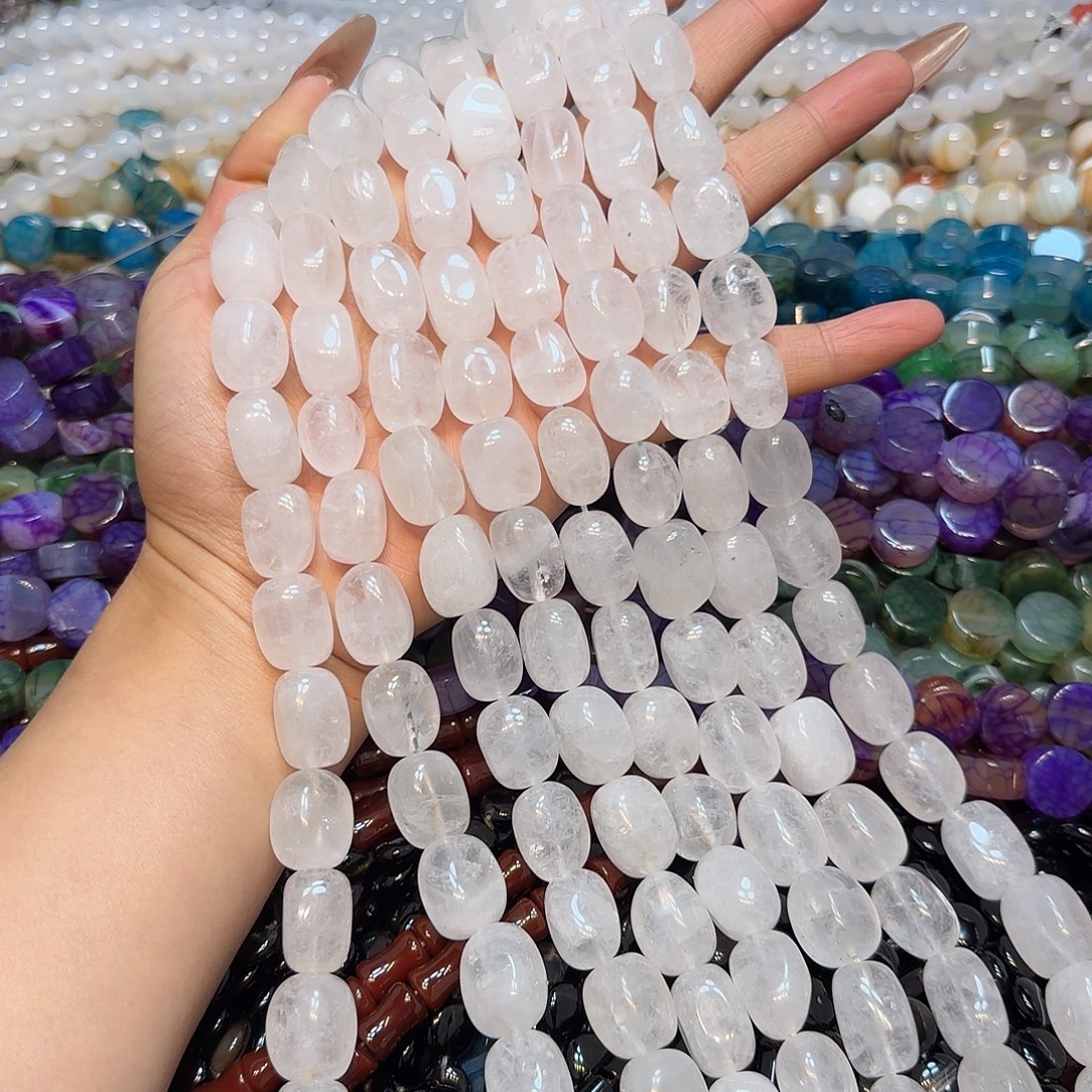 玛瑙/玉髓未镶嵌珠宝半成品天然白水晶大土豆一条10✖️15mm