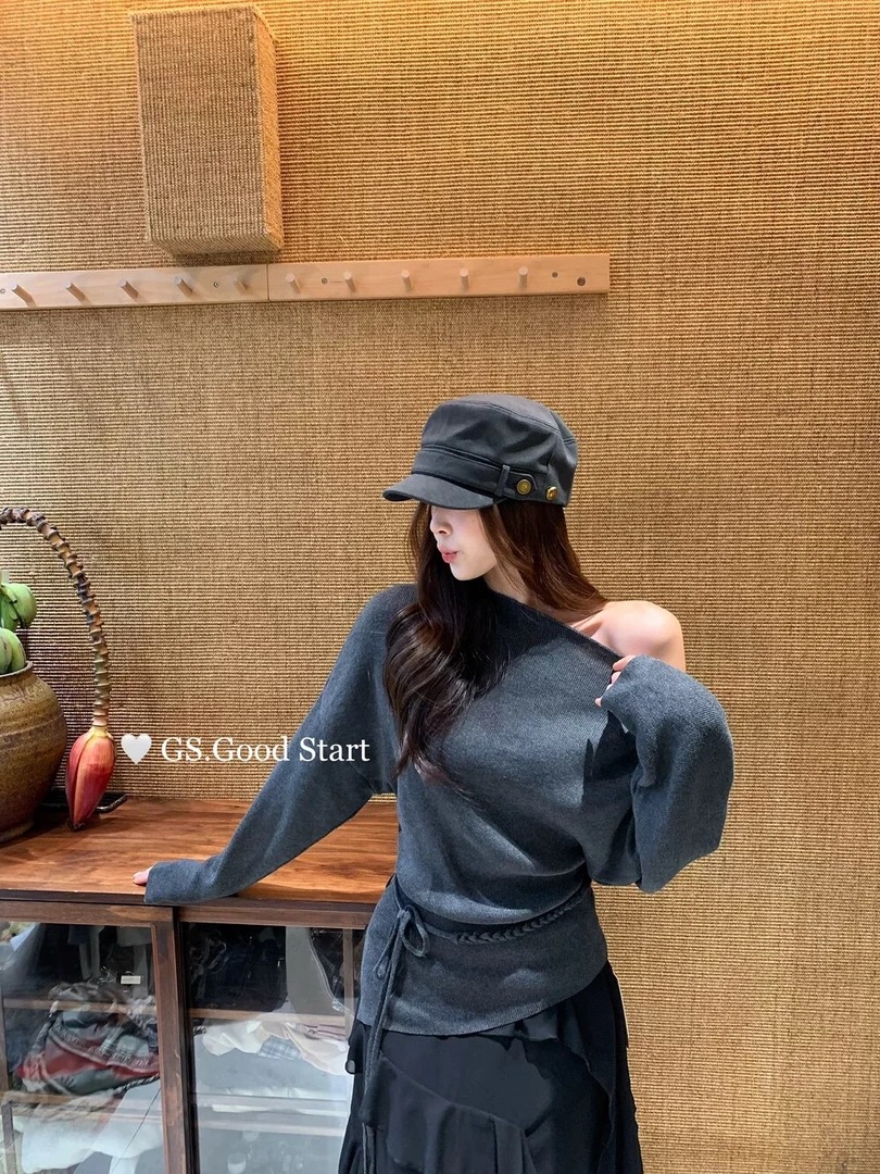 款号237蝙蝠袖上衣配可拆腰绳