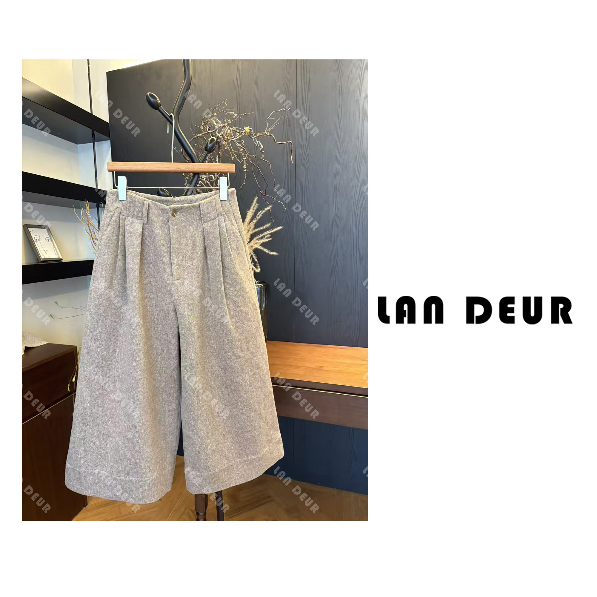 JIUJIU【深邃松林】七分羊毛裤气质简约老钱风阔腿显瘦休闲裤子女