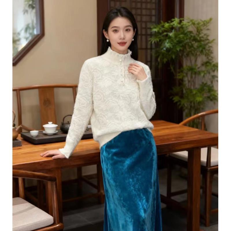 【加绒】花边衫--新款中式设计师百搭时尚气质长袖休闲百搭打底衫