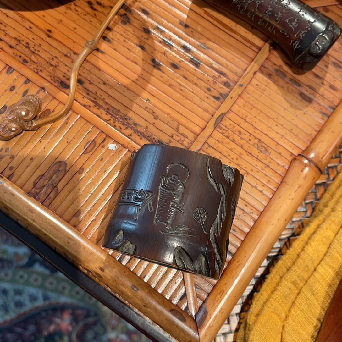 紫砂茶案竹雕刻盖置竹雕刻盖置