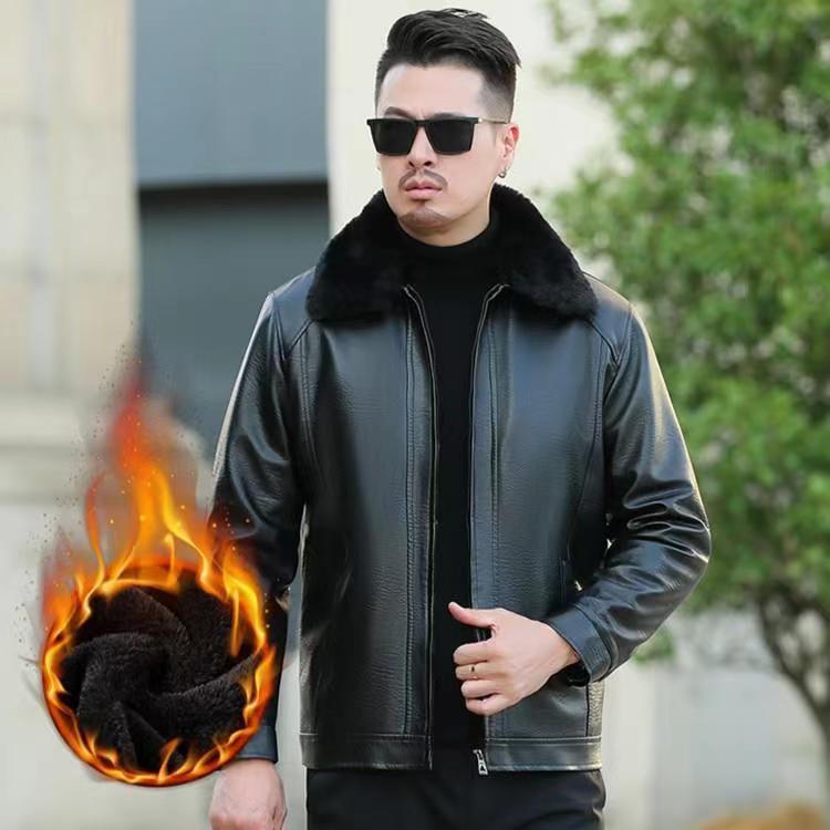 佐丹利保罗男士爸爸休闲加绒商务通用皮衣外套—227