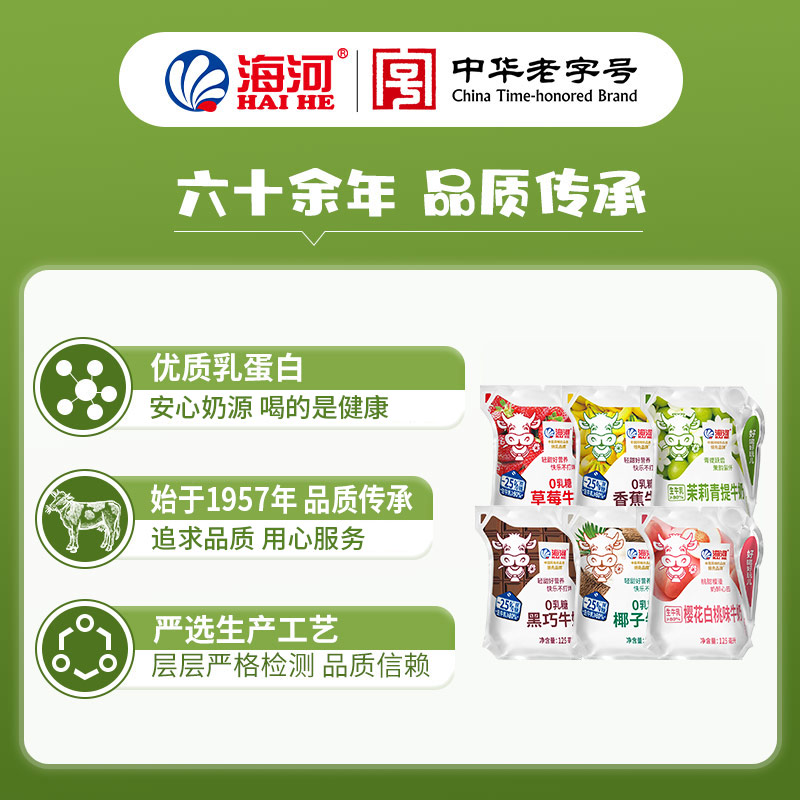 海河捏捏包 六种口味共12袋125ml*12袋  减糖25%儿童营养早餐奶 图片 5