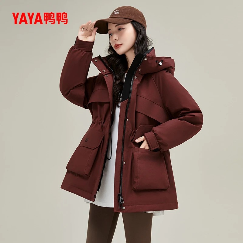 YAYA/鸭鸭冬季派克服羽绒服女士中长款潮流收腰显瘦减龄保暖外套