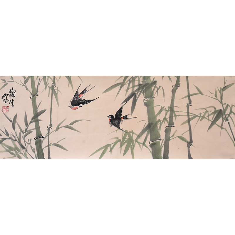 张蒲生-竹雀图-72X26cm