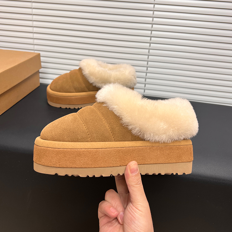 【厚底毛毛虫】桑坡冬季新款高低筒女羊皮毛一体一脚蹬保暖雪地靴