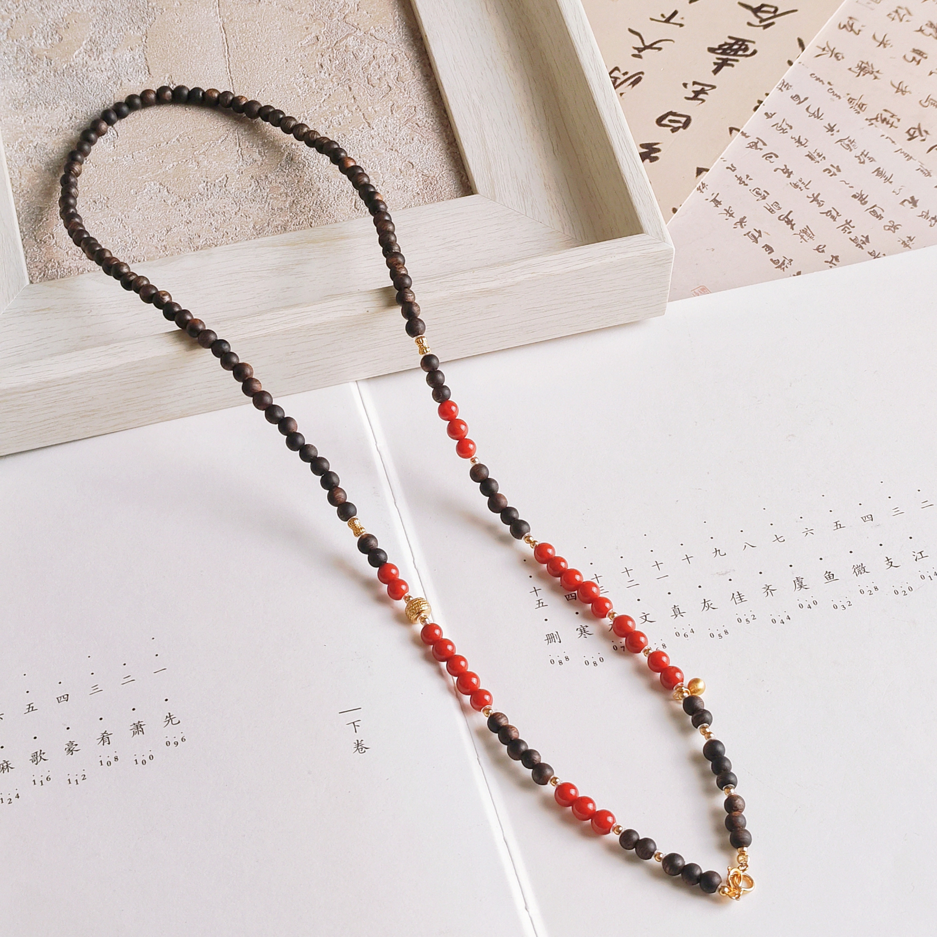 沉香沉香圆珠南红项链