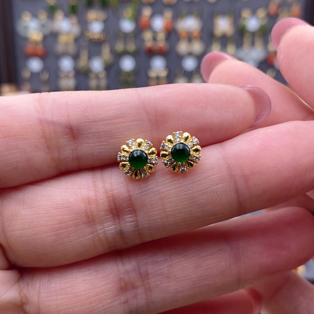 银S925镶嵌和田玉耳饰