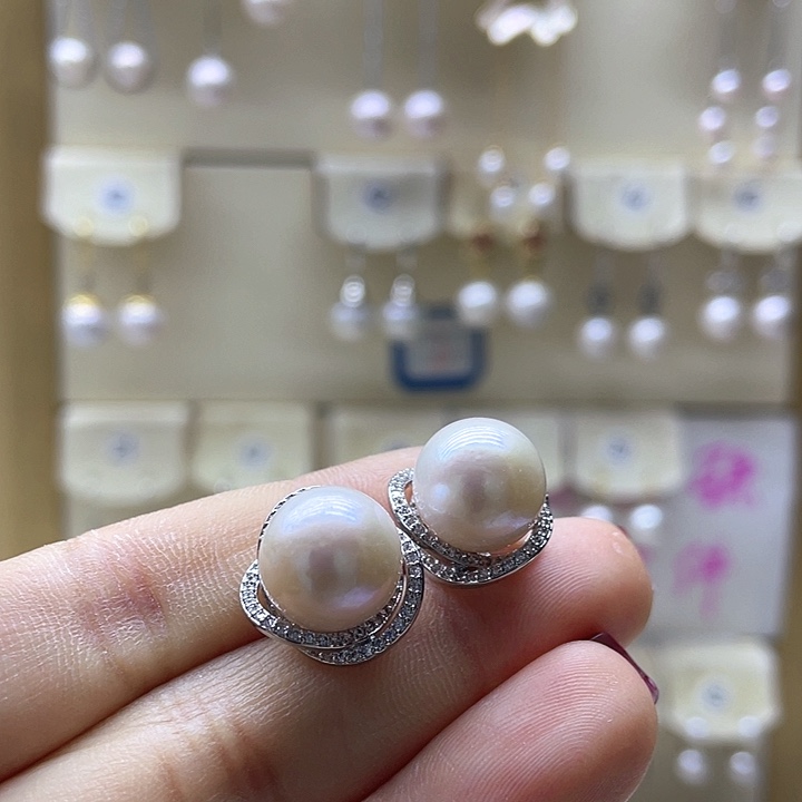 淡水珍珠耳饰银S925镶嵌