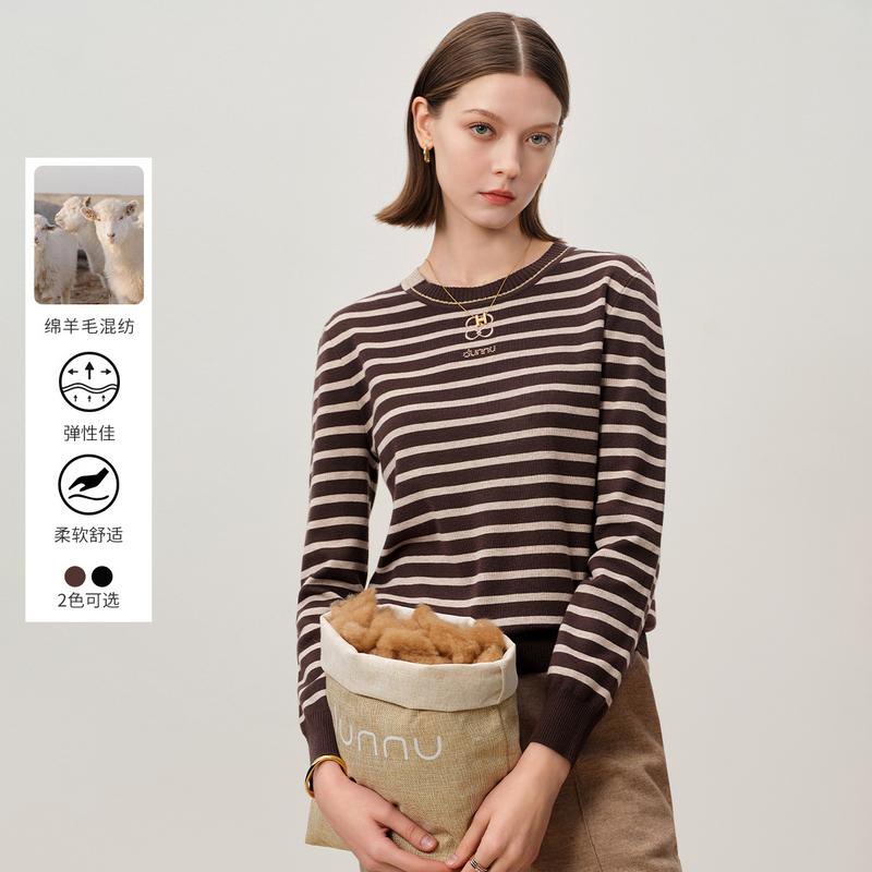 敦奴dunnu长袖休闲风秋季女针织衫弹性休闲秋冬打底衫FT372101