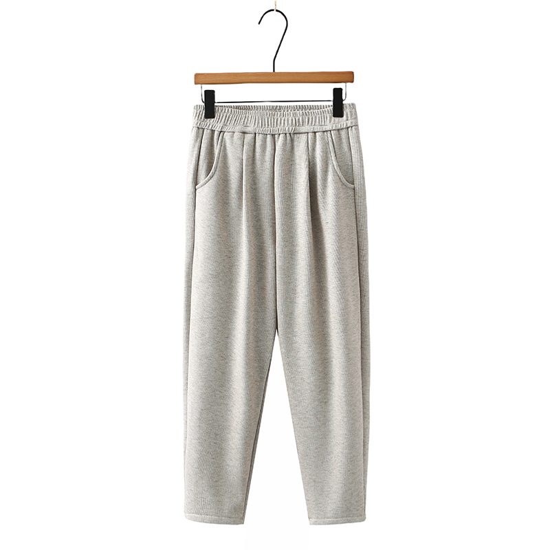 YZ679单口袋纯色松紧腰加绒休闲裤大码女装显瘦宽松糯米哈伦裤冬