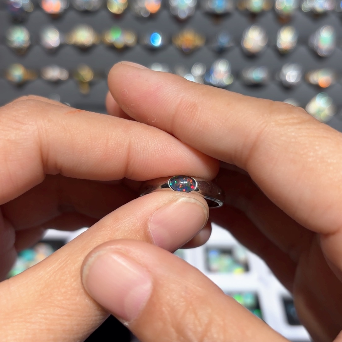 欧泊戒指银S925镶嵌虎**爹