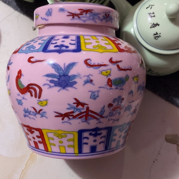 摆件陶红稀土斗彩鸡天字罐