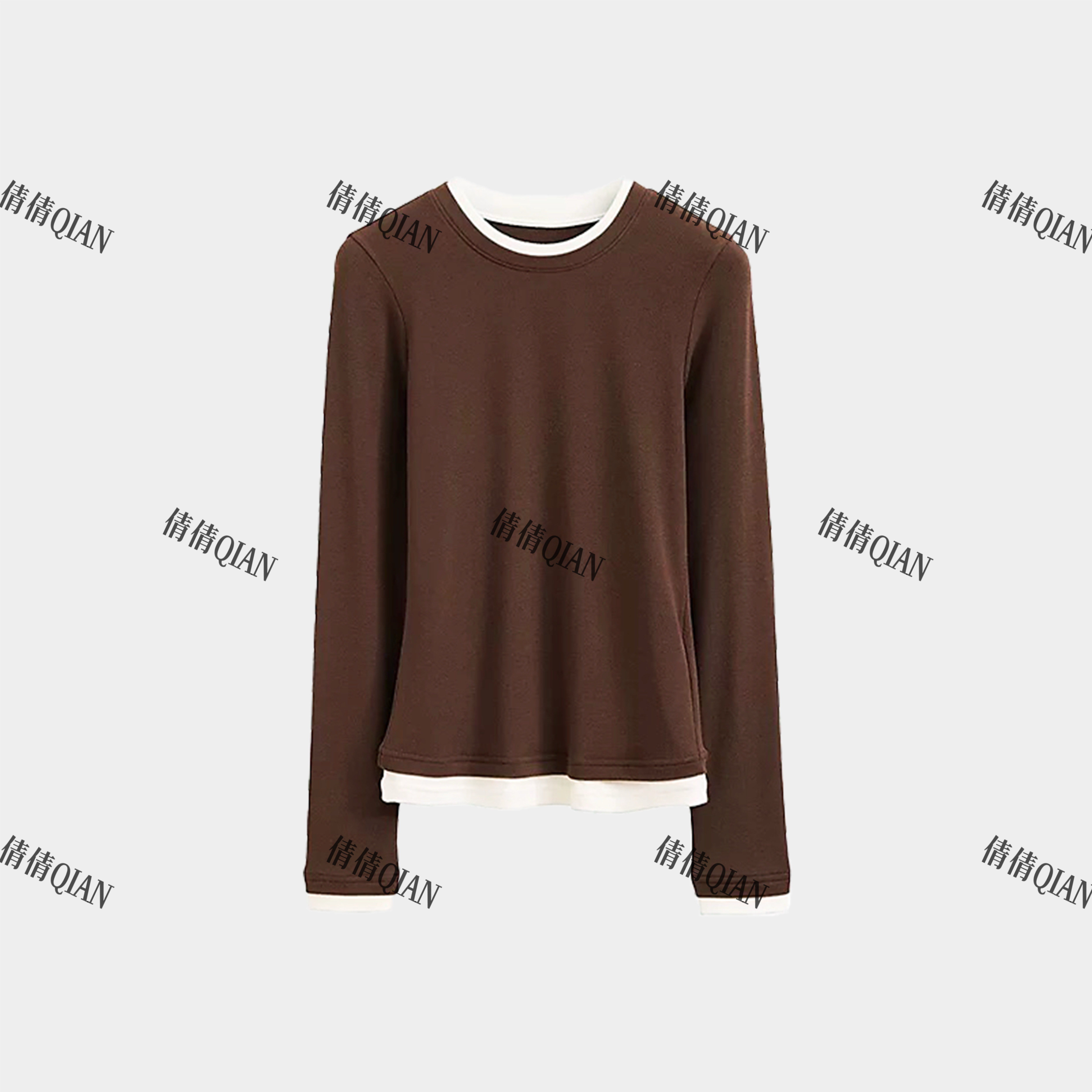 春季新款纯色假两件套头小衫（25SY0339-490）