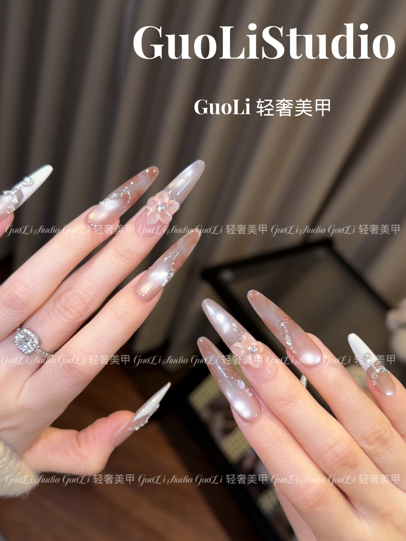 《焦糖玛奇朵》GuoLi纯手工穿戴甲气质堆钻追光猫眼秋冬御姐纯欲ins