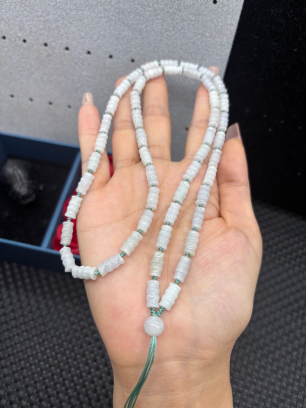 福利天然缅甸A货翡翠晴水竹节5mm玉石挂件绳毛衣链项链长链百搭款