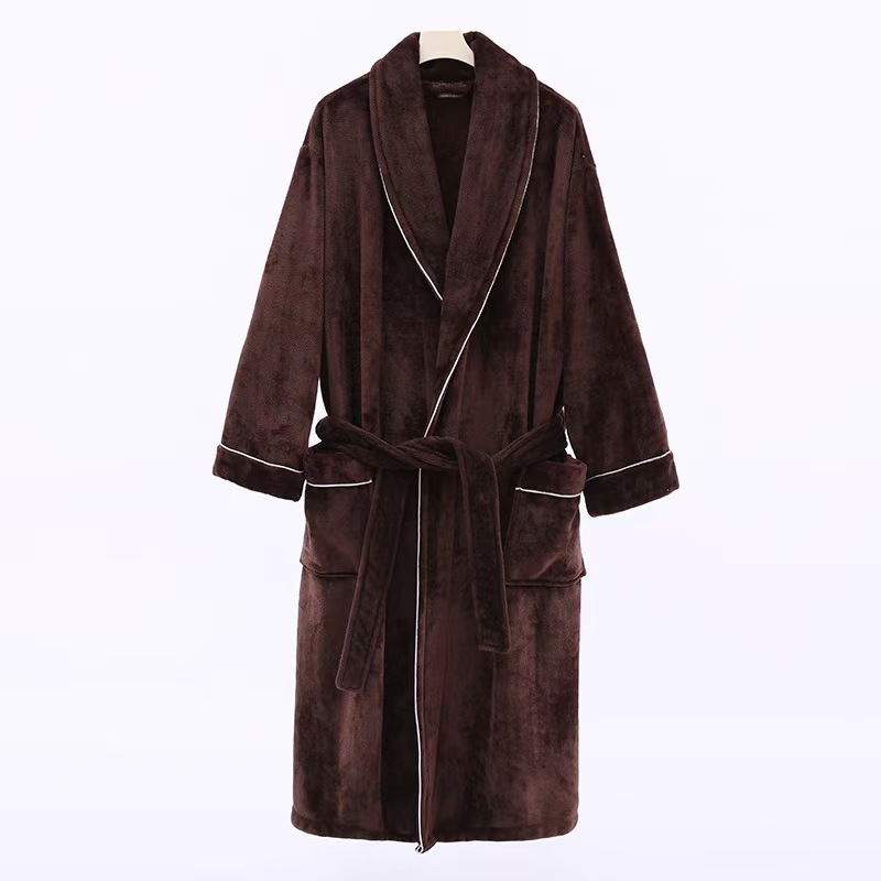 厚款睡袍女士冬季纯色男浴衣长袖长款