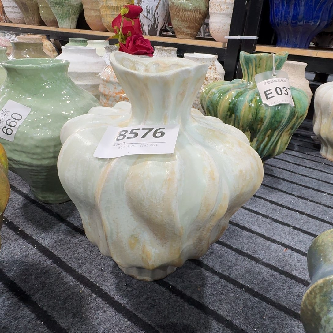 敲***）摆件陶景德镇高温花瓶编码8576高31口7默认无孔