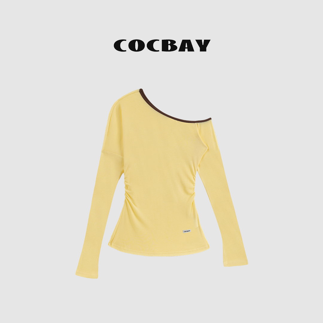 COCBAY-On The Move｜简约clean fit褶皱收腰斜肩长袖TEEYT0023