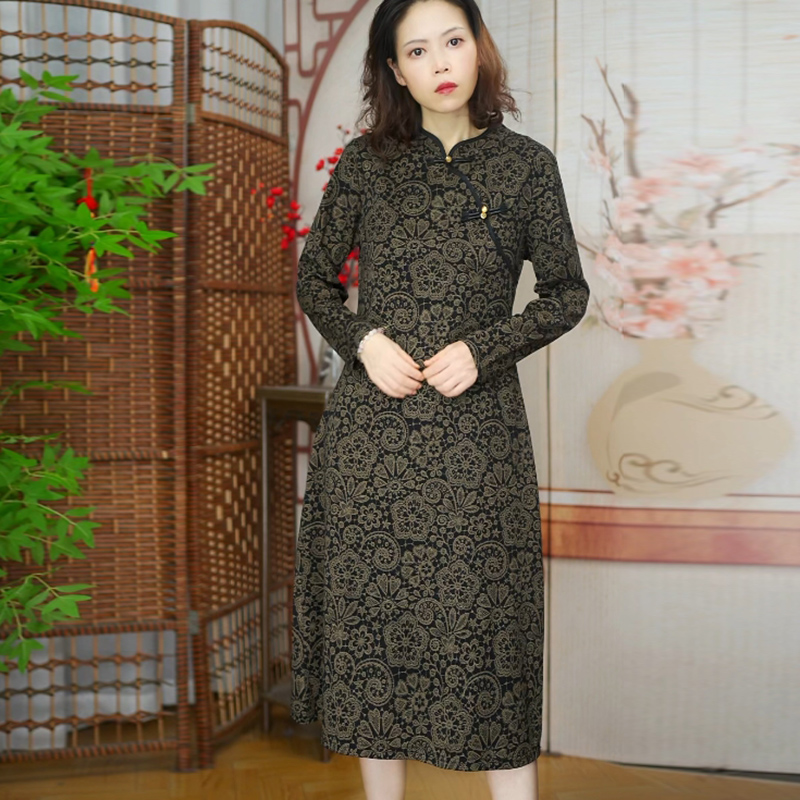 108 新中式改良旗袍春秋季女装连衣裙显瘦复古中国风格子旗袍裙