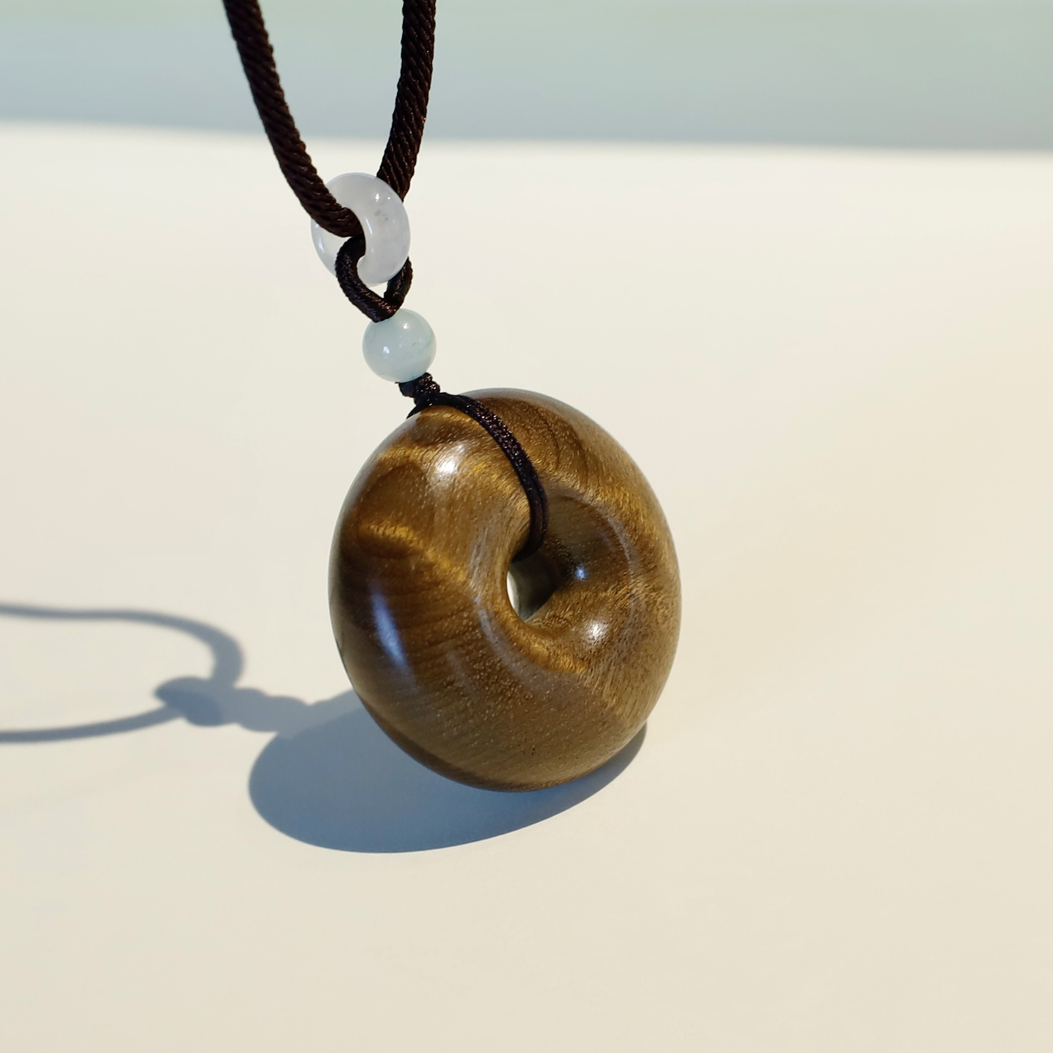 金丝楠阴沉木水波纹平安扣吊坠