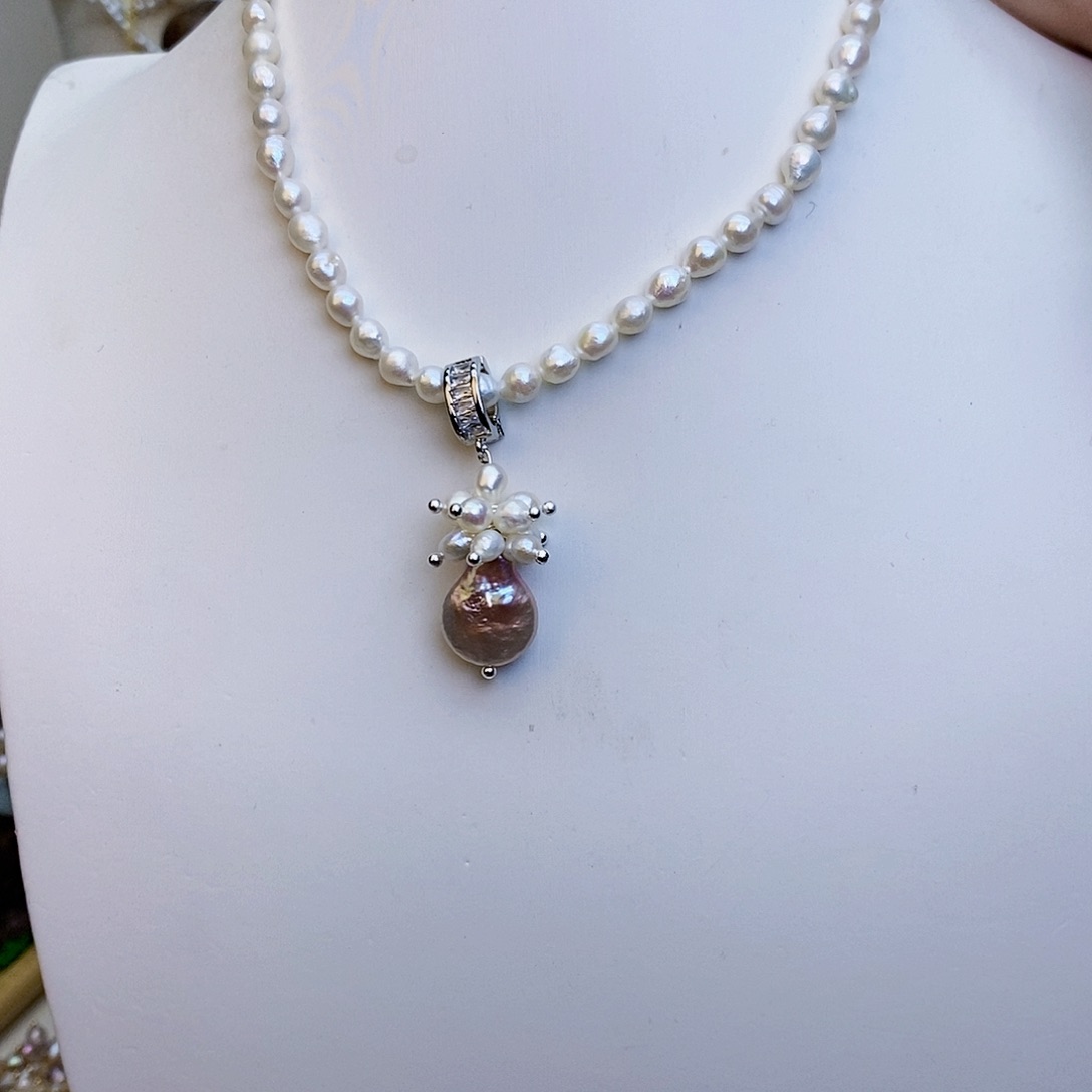 淡水珍珠颈饰银S925镶嵌