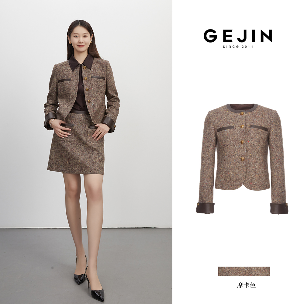 GEJIN/歌锦秋冬新款老钱风知性优雅复古圆领花纱外套93525903541