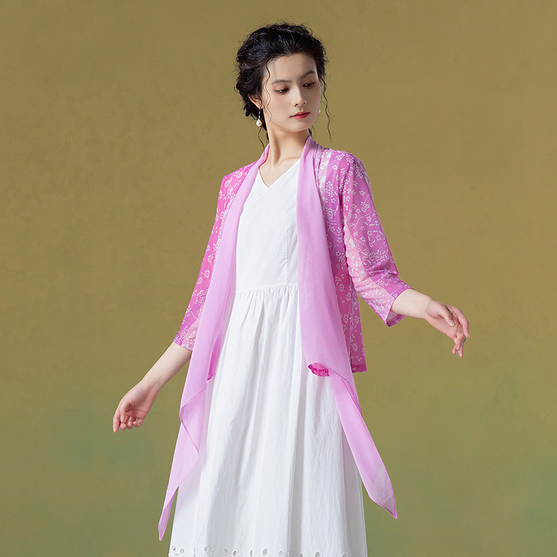 生活在左2025夏季新品蓝印花纹拼飞片外套上衣女1952568