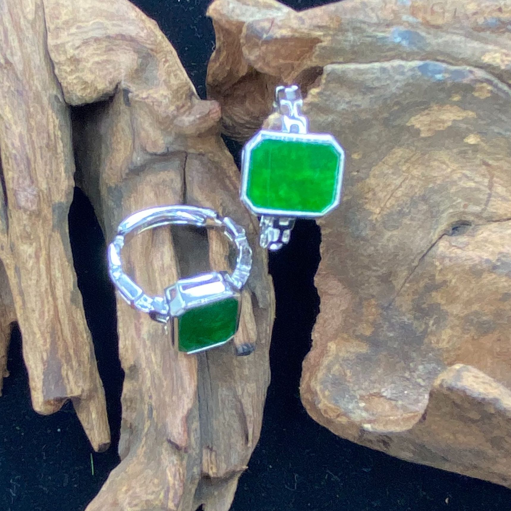 银镶翡翠八角戒指【小北质检】ZJH134Z11多样性发一11*9*4