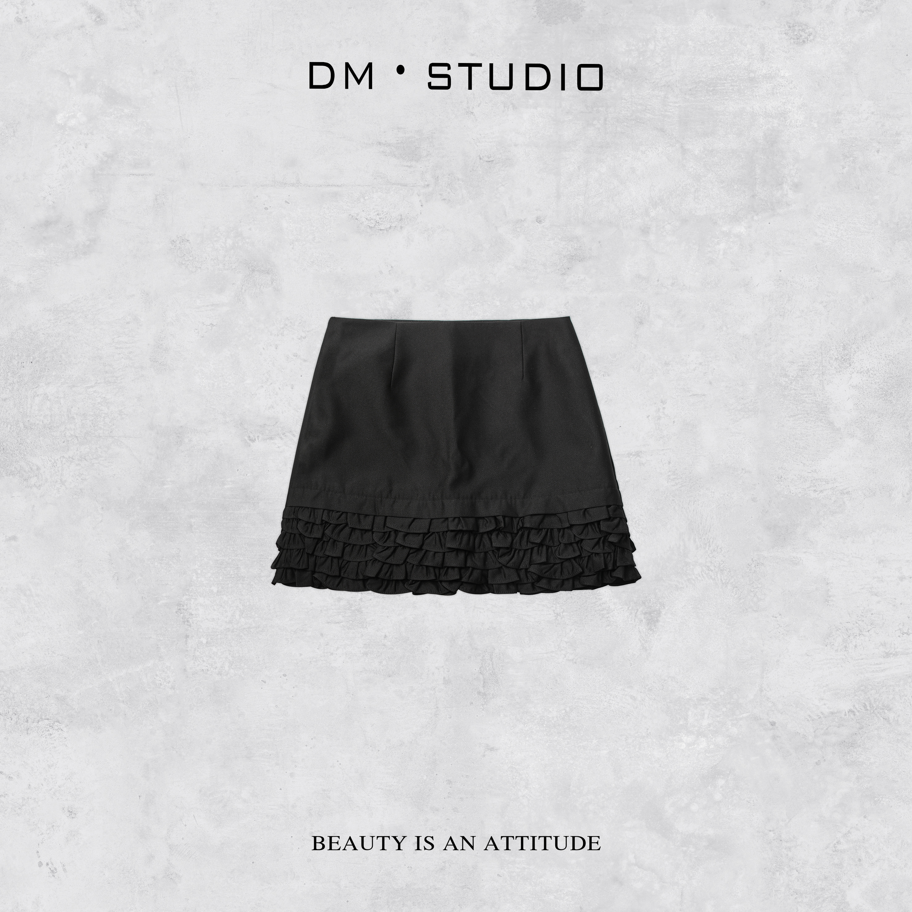 DEDM•STUDIO/精致感小众高级感百搭气质木耳边A字短裙（16023）