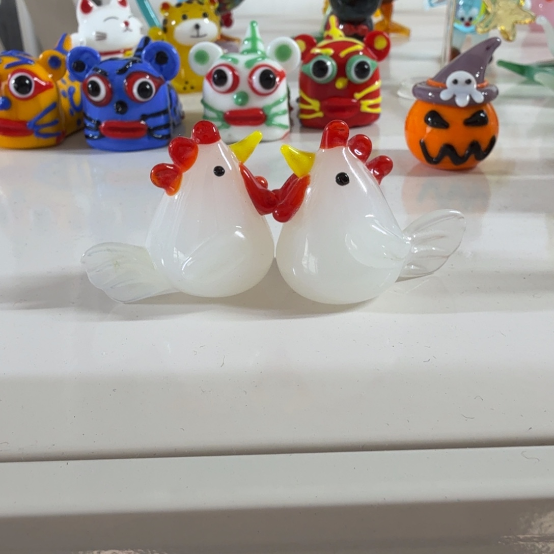 琉璃手工艺品一对咕咕鸡