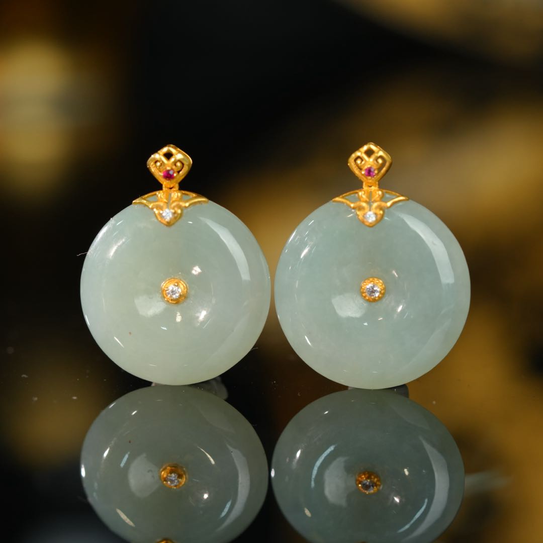 【初见珠宝】18k金翡翠平安扣吊坠11-1C375X190【多样性发一件】