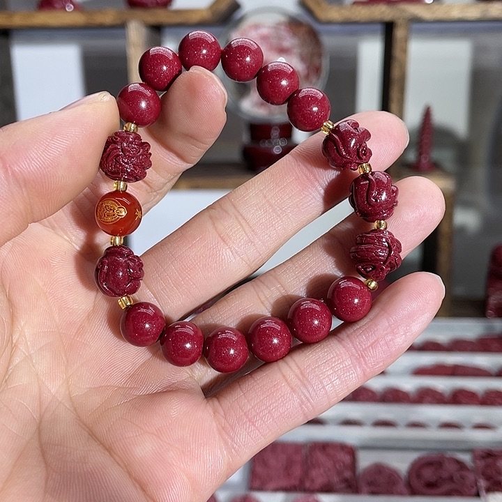 天然辰砂是***呀紫金砂10毫米三合六合手链