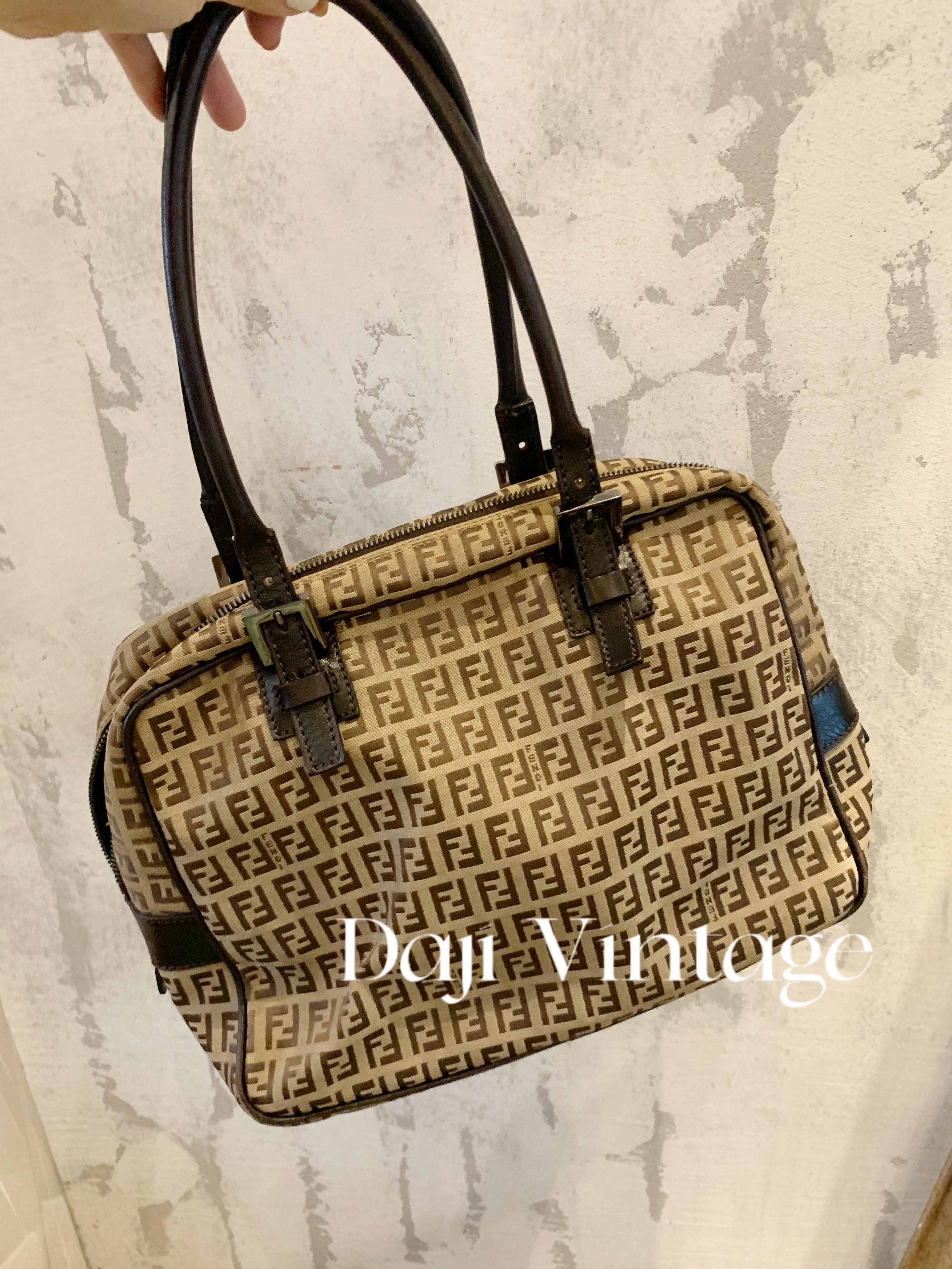 95新 FENDI/芬迪 大吉中古3/Fendi奶茶色老花公文单肩包