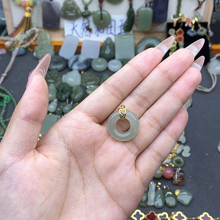 和田玉银S925镶嵌吊坠(不含链)