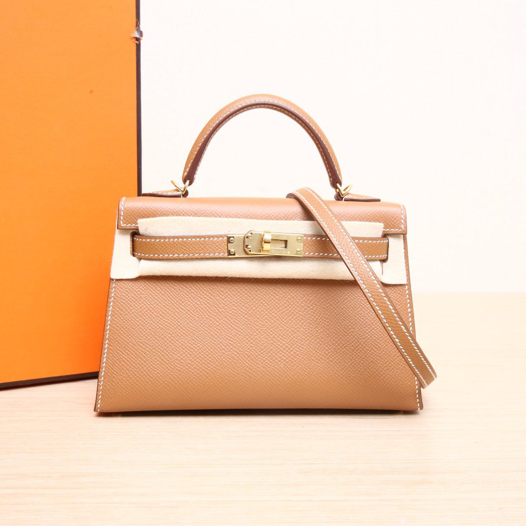99新 Hermes/爱马仕 活动【小花Han】Mini Kelly二代 金棕 Ep皮 W刻