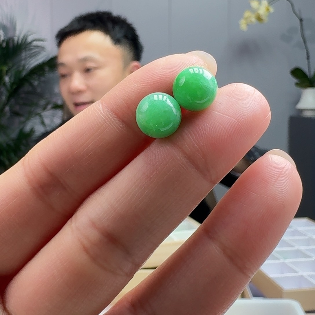 翡翠耳饰18K金镶嵌天然
