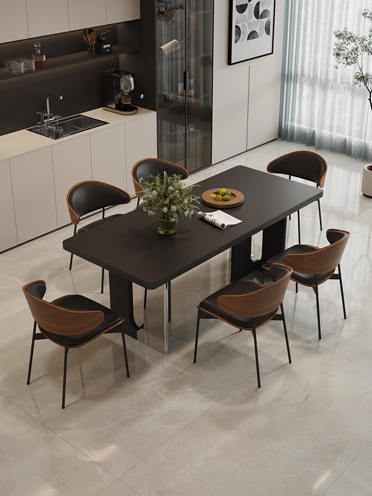 餐桌现代简约轻奢高级感下挂加厚岩板餐桌长方形饭桌客厅2024新款
