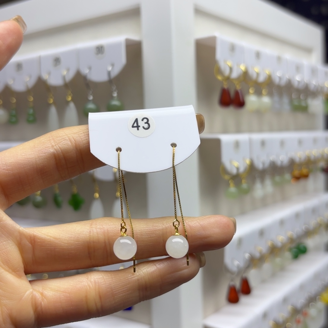 和田玉银S925镶嵌耳饰