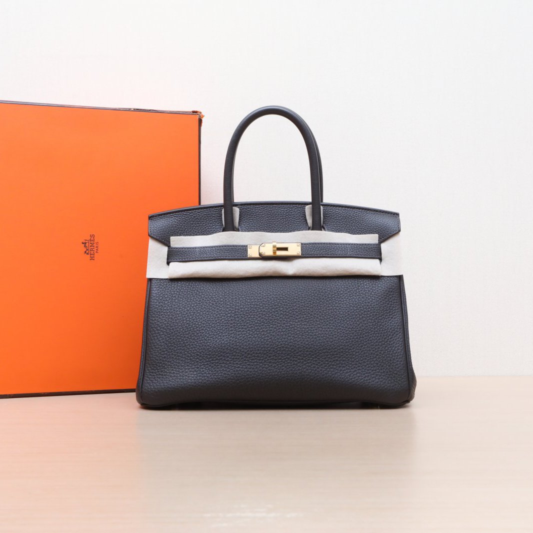 95新 Hermes/爱马仕 小花攀攀Birkin 30 乌木色 Togo皮 X刻 金扣