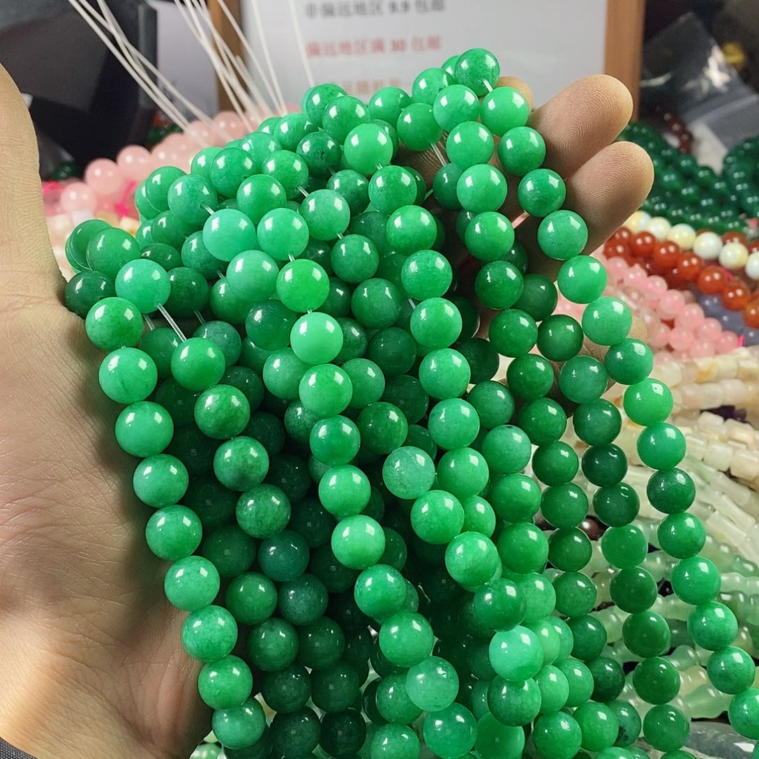 玛瑙/玉髓珠宝半成品合金一条天然10mm干青圆珠A423