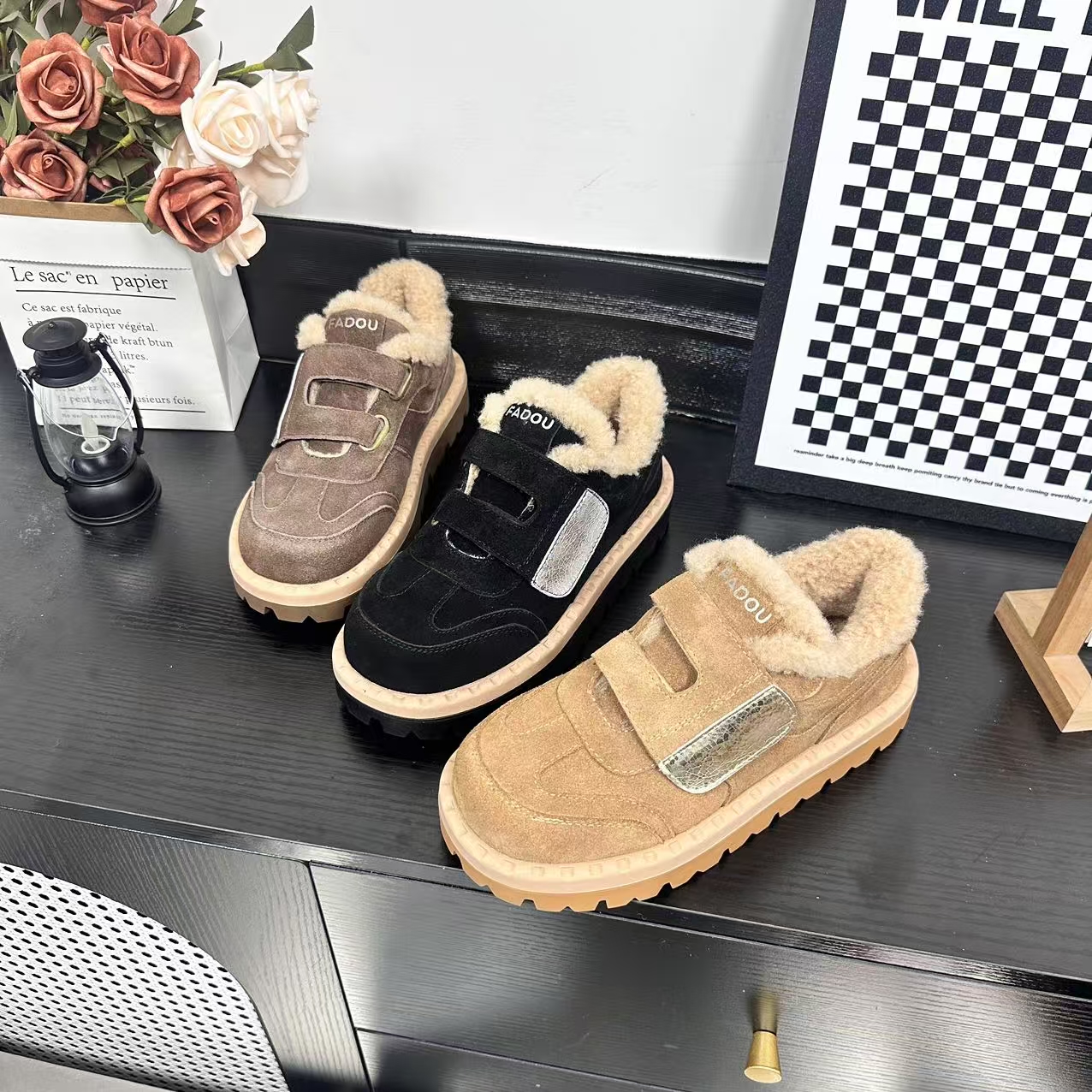 秋冬新款时尚休闲女鞋百搭潮流低帮鞋加绒保暖冷粘工艺11286