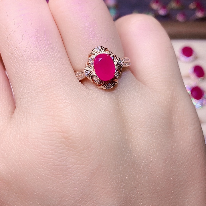 红宝石戒指银S925镶嵌