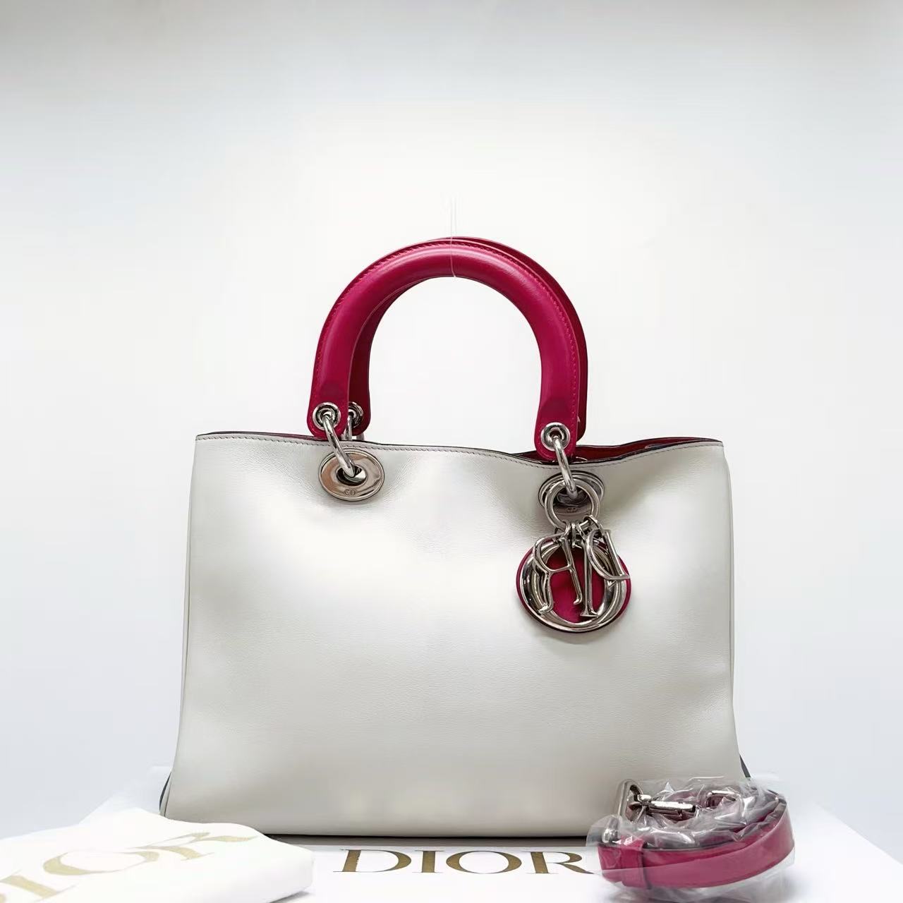 95新 DIOR/迪奥 迪奥白色红手柄9412/二奢包包