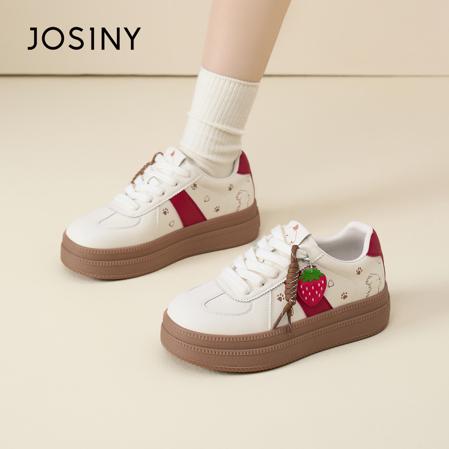 卓诗尼潦草小狗德训鞋女2026春季新款厚底增高板鞋休闲运动小白鞋商品图