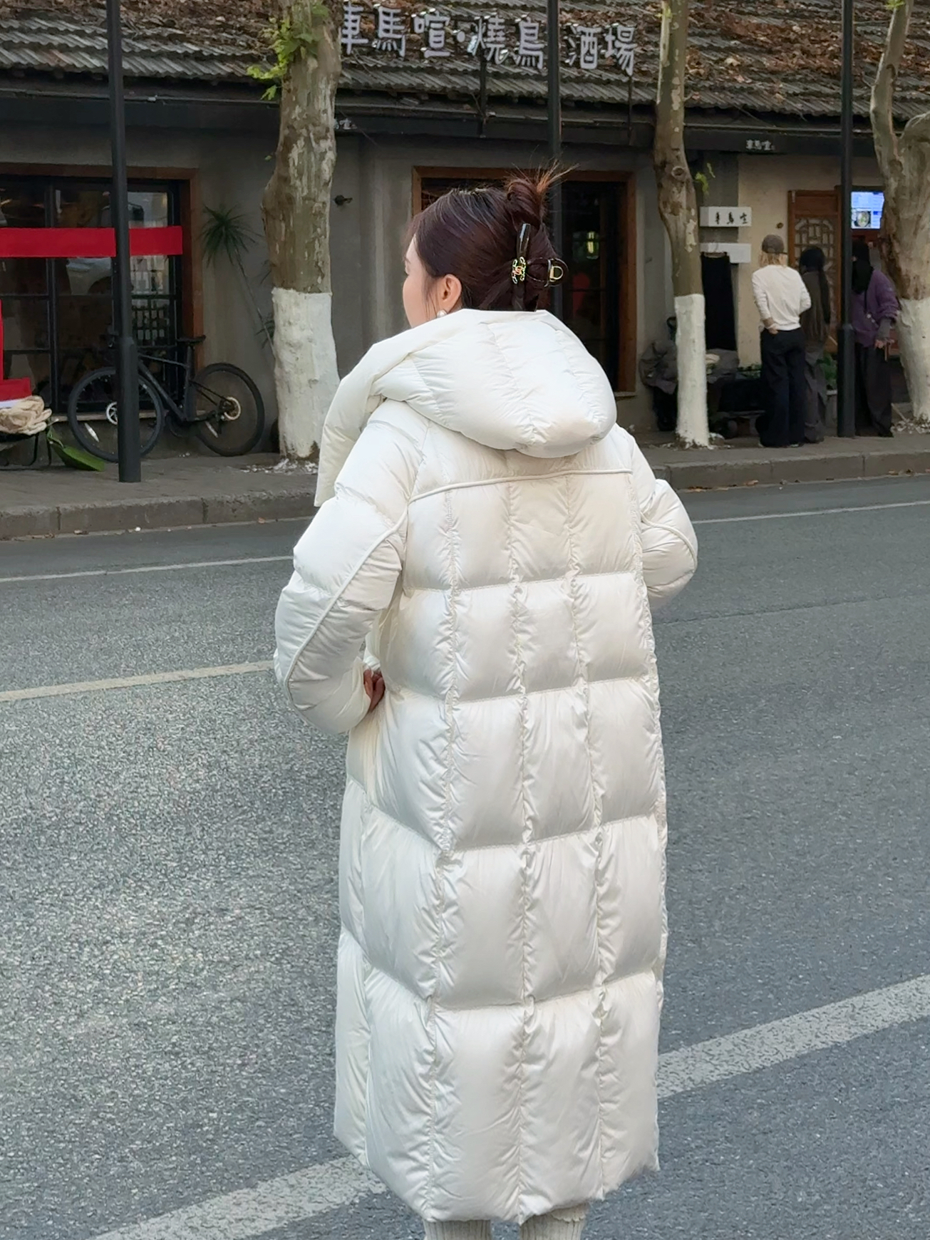 塔夫绸缎富家千金冬季女长款连帽高定95白鹅绒服YR923