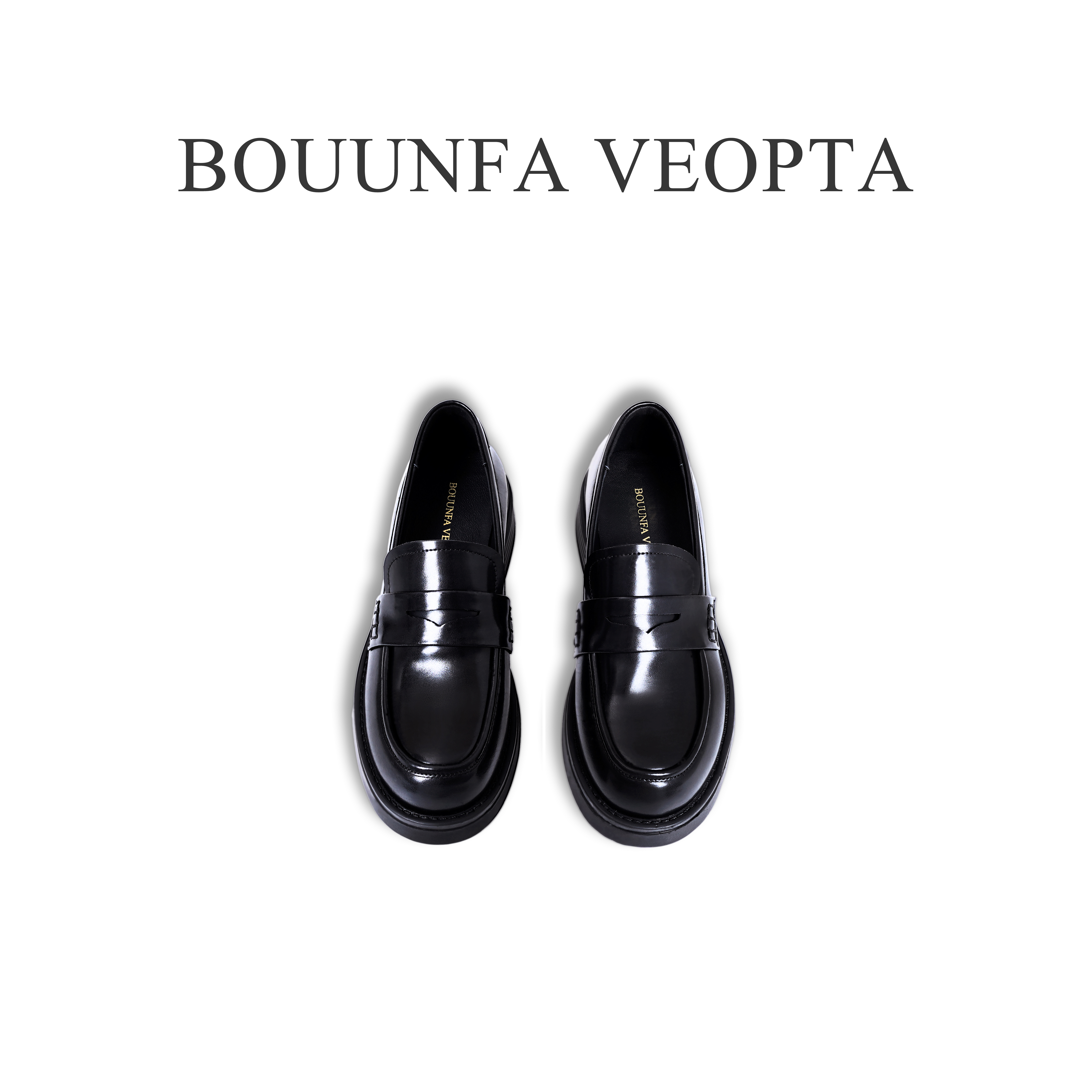 BOUUNFA VEOPTA【芯片】新款经典软皮圆头乐福鞋厚底百搭真皮女鞋