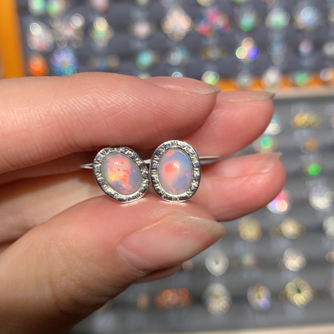 银S925镶嵌欧泊耳钉t