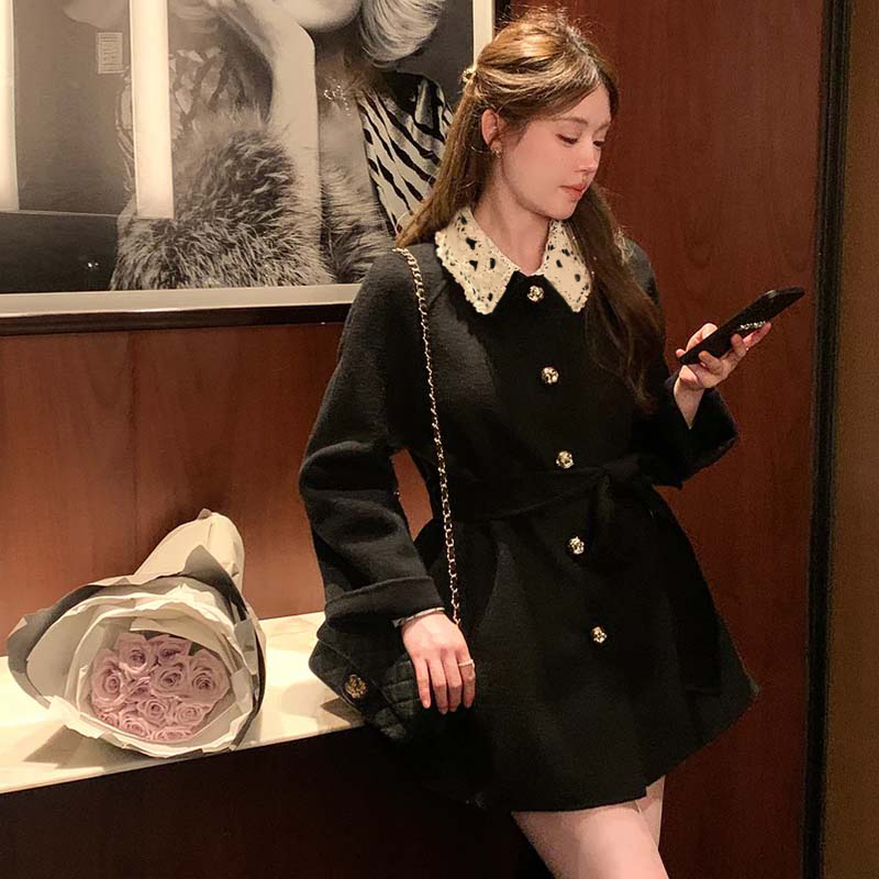 【V】【有里布】【含腰带】miu系千金感大衣女系带收腰毛呢外套TX0235