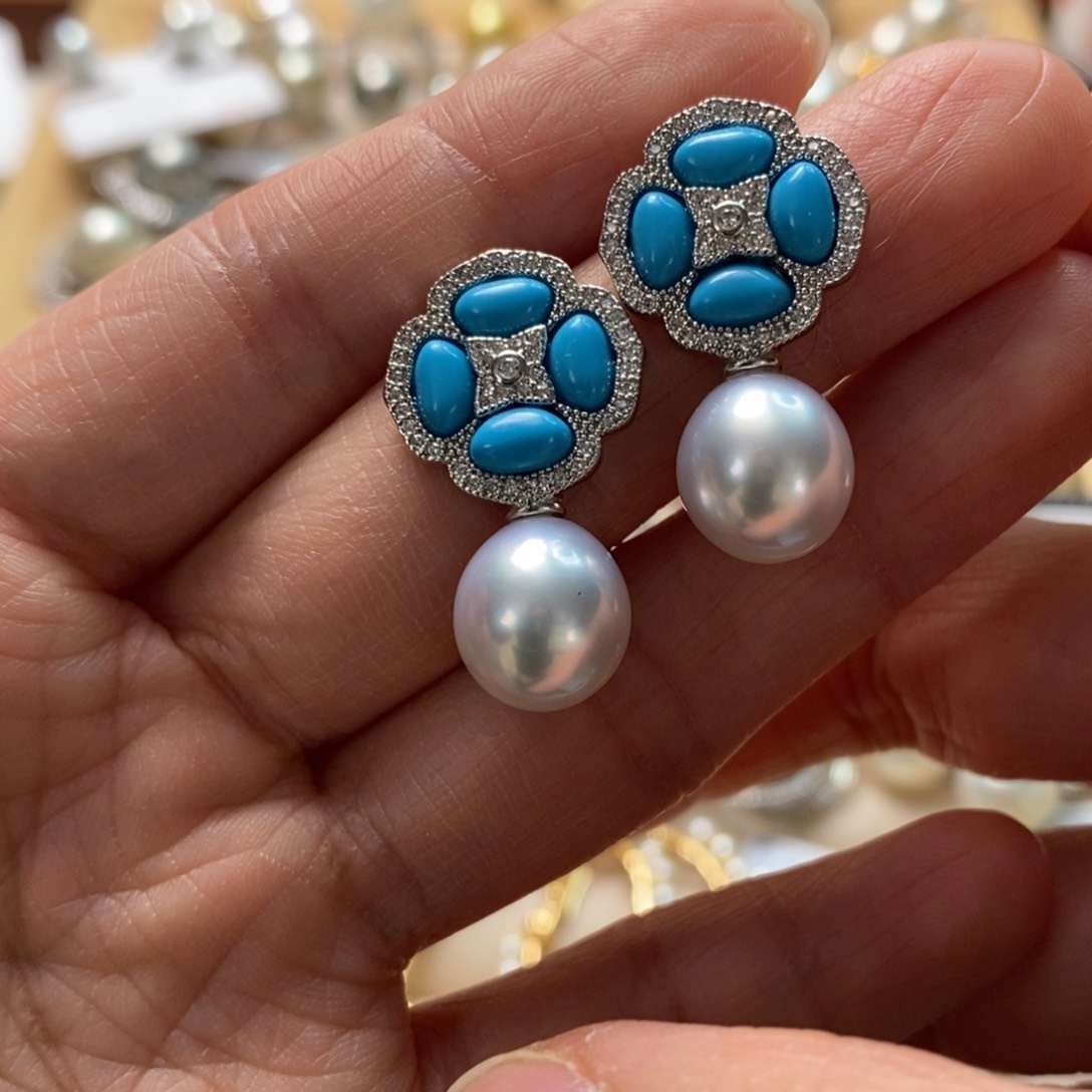 海水珍珠耳饰银S925镶嵌